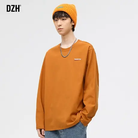 男士橙色长袖t恤男圆领潮牌春季打底衫百搭2024年新款体恤衫上衣商品大图