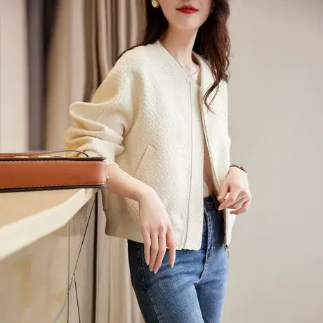 时尚气质短款毛呢外套2022年秋冬新款女温柔休闲宽松显瘦拉链上衣商品大图