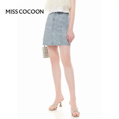 MISSCOCOON【雀翎夏梦】24春夏新款新中式国风A字孔雀纹牛仔短裙图片
