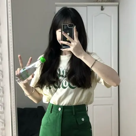 纯棉印花字母设计感短袖t恤女ins潮牌夏季宽松韩系chic别致上衣服商品大图