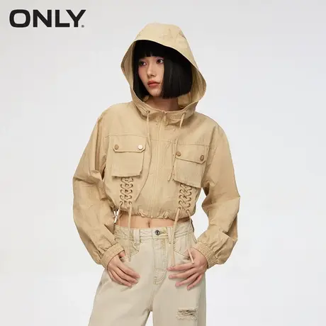 ONLY奥莱春季新款时尚休闲防风连帽短款风衣外套女商品大图