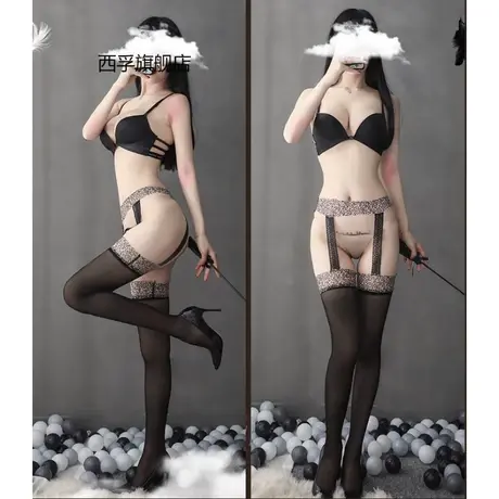 豹纹吊带情趣丝袜 连裤吊袜带性感高筒袜D01商品大图