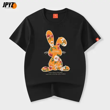 花兔短袖t恤男款潮牌夏季国潮纯棉半袖重磅体恤宽松上衣服情侣T商品大图