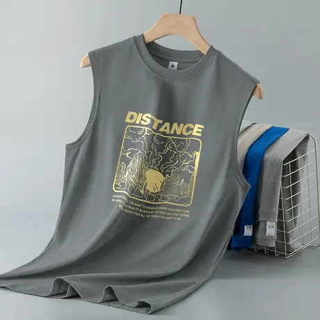 重磅纯棉背心男士夏季外穿健身跨栏运动篮球美式坎肩全棉无袖t恤商品大图