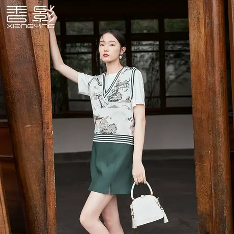 香影针织马甲女背心2023秋装新款宽松v领上衣慵懒风套头无袖毛衣图片