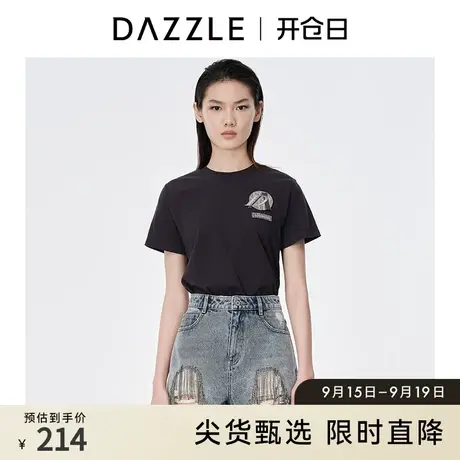 DAZZLE地素奥莱 黑色字母LOGO运动短袖t恤女2D2B3391A图片