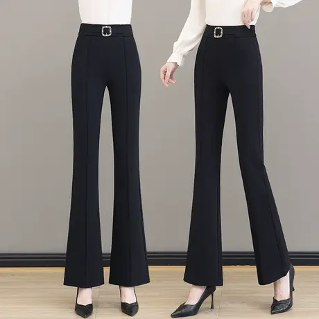 网红经典微喇裤女春秋外穿女裤妈妈裤子高腰垂感直筒休闲喇叭裤图片