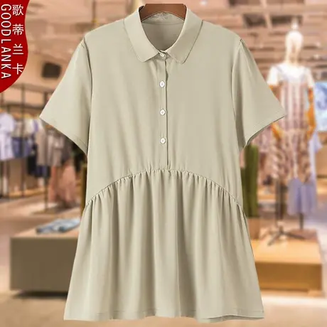 加肥加大码冰丝短袖上衣女200斤中年胖妈妈夏天洋气POLO领娃娃衫商品大图