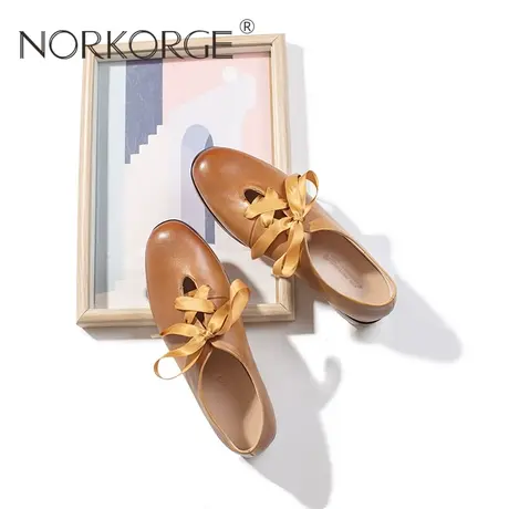 复古烧焦棕系带单鞋图片