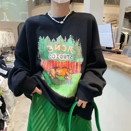 无帽卫衣女chic港风秋冬ins设计感小众宽松韩版上衣加绒加厚外套商品大图