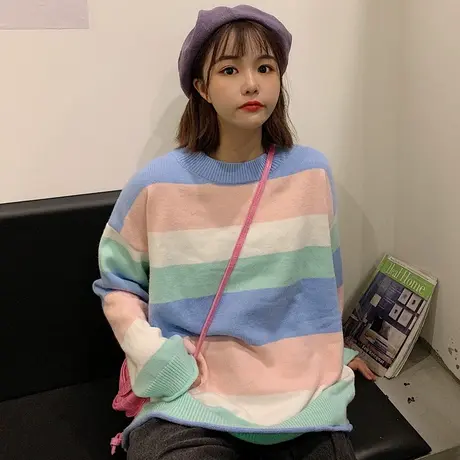 waitmore毛衣女秋冬2019时尚百搭学生宽松套头慵懒风外穿外套ins图片