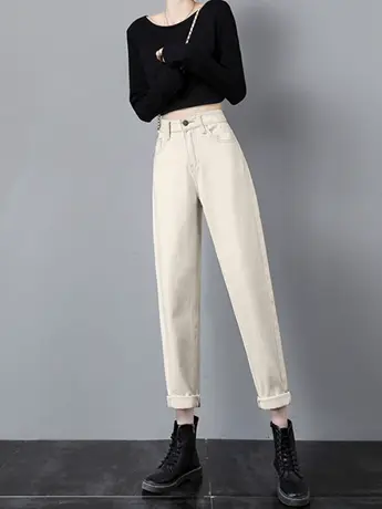 清仓捡漏外贸百搭休闲牛仔裤薄款高腰直筒哈伦宽松萝卜老爹裤商品大图