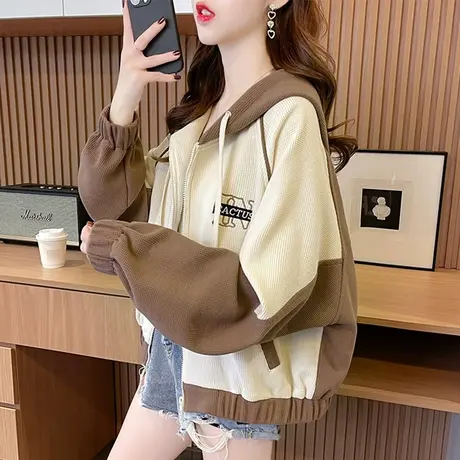 早秋短款外套女春秋韩版宽松设计感小众小个子薄款华夫格开衫卫衣图片