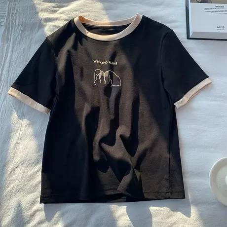 vintage美式t恤短袖女薄款夏季宽松韩版半袖港风复古欧美ins上衣图片