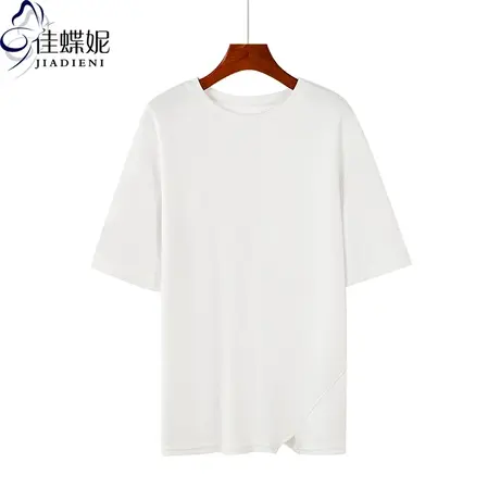 韩版春夏时尚个性缺口纯棉百搭宽松中长款开叉短袖t恤女打底衫商品大图