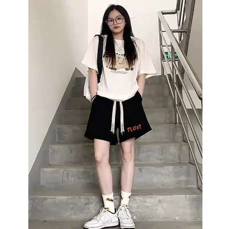 休闲短裤女夏季2023新款宽松小个子高腰显瘦阔腿运动裤外穿五分裤商品大图