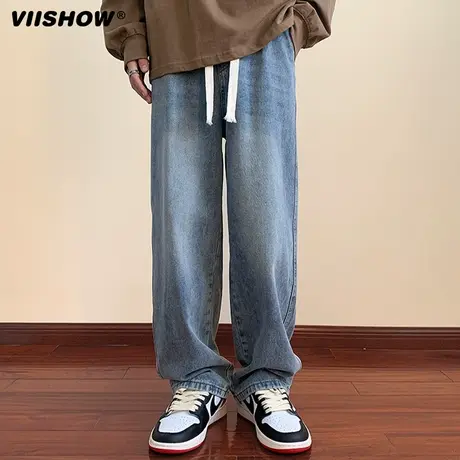 VIISHOW牛仔裤男秋季美式高街男生裤子潮牌男士复古休闲直筒裤商品大图