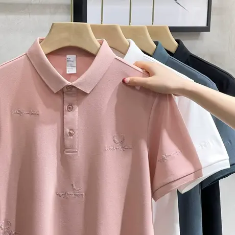 轻奢时尚满身刺绣POLO衫潮流休闲复古上衣夏天透气男生短袖T恤衫商品大图