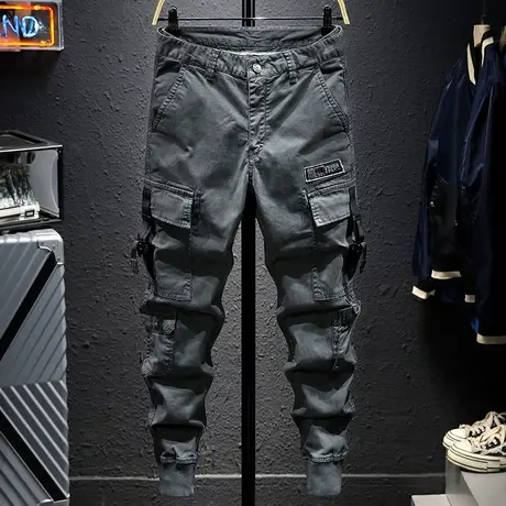 春夏款修身工装裤男弹力休闲束脚裤潮牌多口袋战术裤长裤百搭学生商品大图
