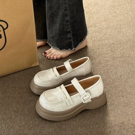 永希乐福鞋女夏季2023年新款厚底增高粗跟单鞋百搭法式复古小皮鞋商品大图