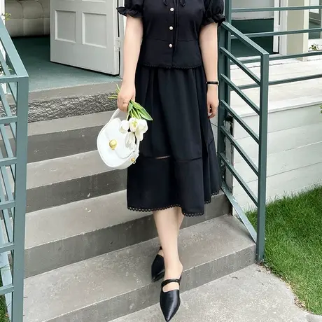 绮娑大码女装长款半身裙2023年夏季新款显瘦妹妹胖MM中腰黑色长裙商品大图