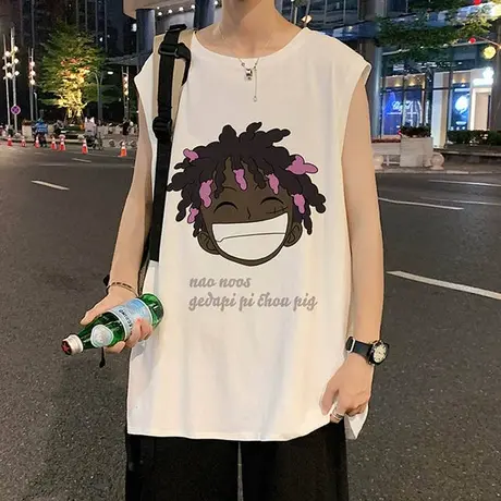 美式复古纯棉吊带运动坎肩背心无袖t恤女夏季外穿宽松篮球服上衣商品大图