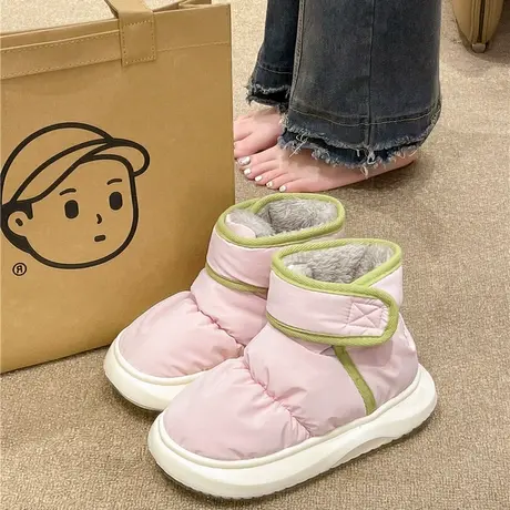 防水棉鞋女士冬季时尚魔术贴加绒保暖高帮包跟外穿厚底东北雪地靴商品大图