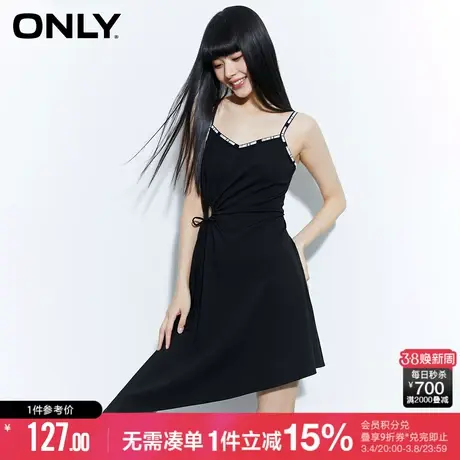 ONLY夏季气质收腰黑色中长裙性感吊带连衣裙女|123161021图片