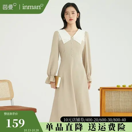 茵曼女装法式大翻领连衣裙女2023早秋新款设计感小众气质中长裙图片