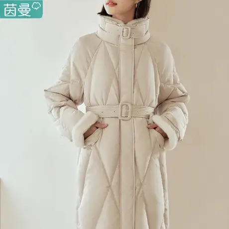 茵曼反季长款羽绒服女2023年冬季新款毛领轻暖收腰白鸭绒厚外套图片