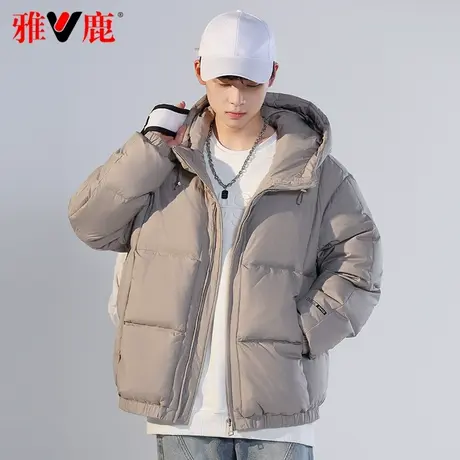 雅鹿官方反季羽绒服男款短款2023新款青少年连帽黑色外套潮冬正品图片