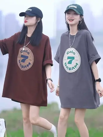 2023夏季新款高级感字母印花t恤女宽松圆领下身失踪短袖上衣女潮图片