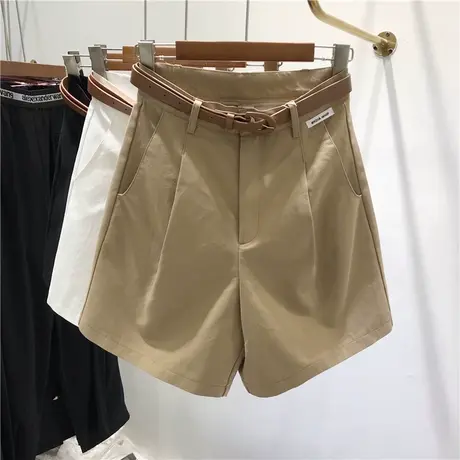 工装短裤女2023夏季新款宽松高腰a字五分阔腿裤百搭休闲裤带腰带商品大图