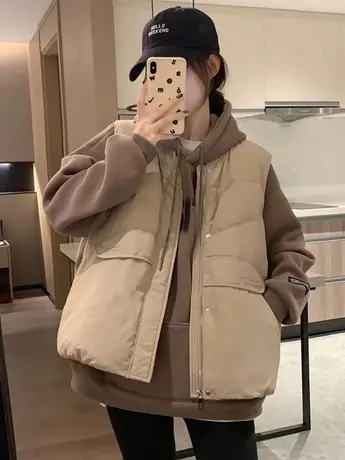 韩版棉马甲女短款2023秋冬新款立领宽松休闲小个子马夹外套ins潮商品大图