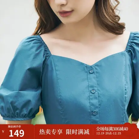 茵曼2023年夏季新款女装宫廷风泡泡袖短袖连衣裙商品大图