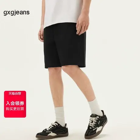 gxg.jeans男装 黑色基础简约松紧腰宽松休闲短裤 25年夏季新款商品大图