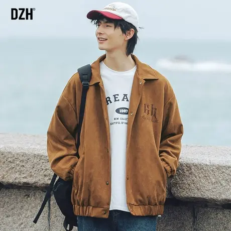 DZH男士麂皮绒夹克外套男ins潮高级感棕色上衣休闲男装翻领夹克衫商品大图