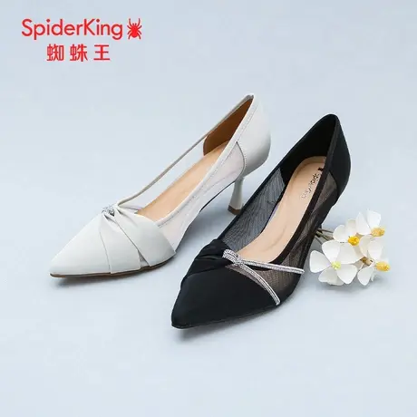 SPIDER KING/蜘蛛王高跟鞋女真皮2025夏商场新款网纱气质水钻尖头商品大图