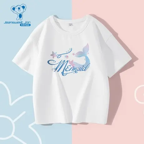 JU真维斯女童短袖上衣 夏季款纯棉透气时尚圆领印花短袖T恤商品大图