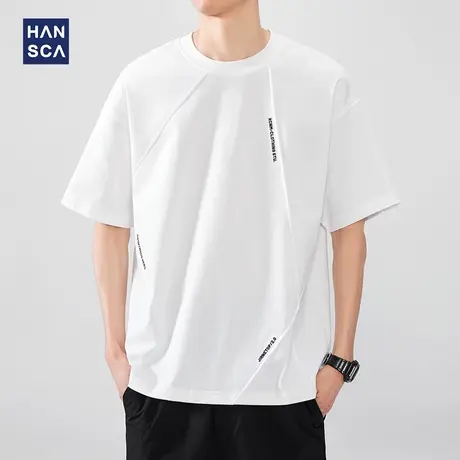 hansca 索罗娜凉感抑菌短袖t恤男款2025夏季几何压褶印花休闲上衣商品大图