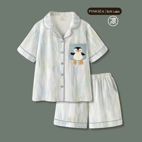 睡衣女款凉感纯棉短袖短裤夏季套装2025新款可爱企鹅少女家居服图片