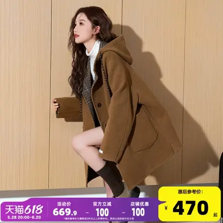 唐狮新款连帽呢外套女2025新款春季小个子韩系外套冬日千金穿搭cq图片