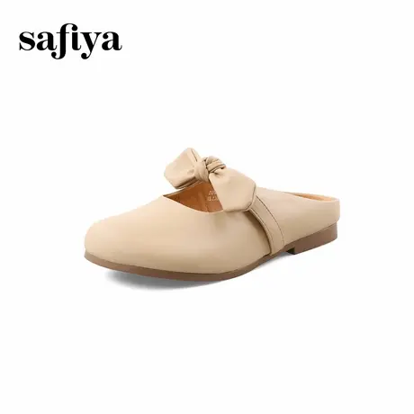 Safiya索菲娅春夏季温柔风蝴蝶结外穿休闲一脚蹬牛皮包头半拖鞋女商品大图