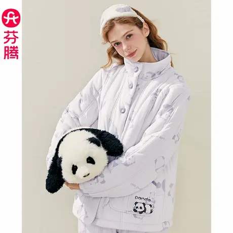 芬腾珊瑚绒夹棉女士睡衣三层加厚套装抗静电加绒加大码熊猫家居服商品大图