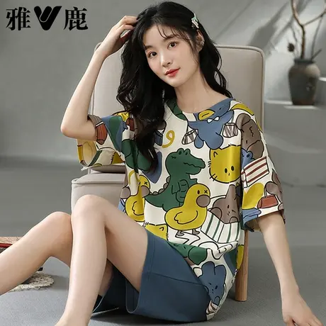 雅鹿睡衣女款夏季卡通短袖短裤活力全棉女士家居服套装可外穿2025商品大图