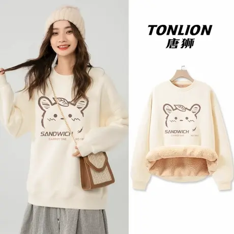 唐狮加绒加厚卫衣女秋冬2026新款爆款日系无帽羊羔绒外套女VB商品大图