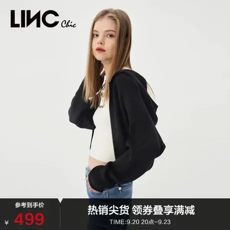 LINCCHIC金羽杰针织衫2023新款短款连帽针织开衫外套S231CR163Y商品大图