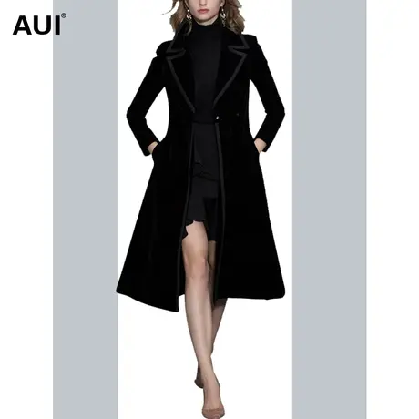 欧洲站气质黑色丝绒风衣女中长款2020秋冬新款女装欧货潮外套大衣商品大图