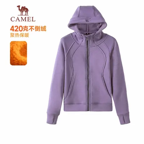 骆驼女装小蛮腰外套2025秋季针织加绒连帽卫衣收腰显瘦修身开衫商品大图