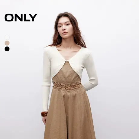 【ONLY奥莱清仓】秋季气质百搭不规则开衫V领短款针织衫女图片